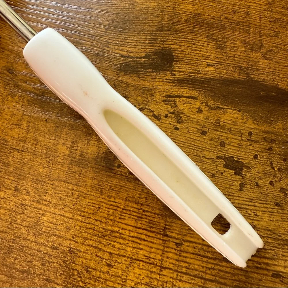 Vintage Ladle Stainless with White Plastic Handle 10” X ‎ 3” Retro Serving Spoon